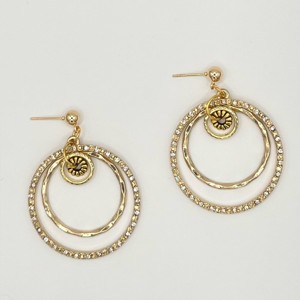 Gold Tone Four Hoop Rhinestone Drop Earrings